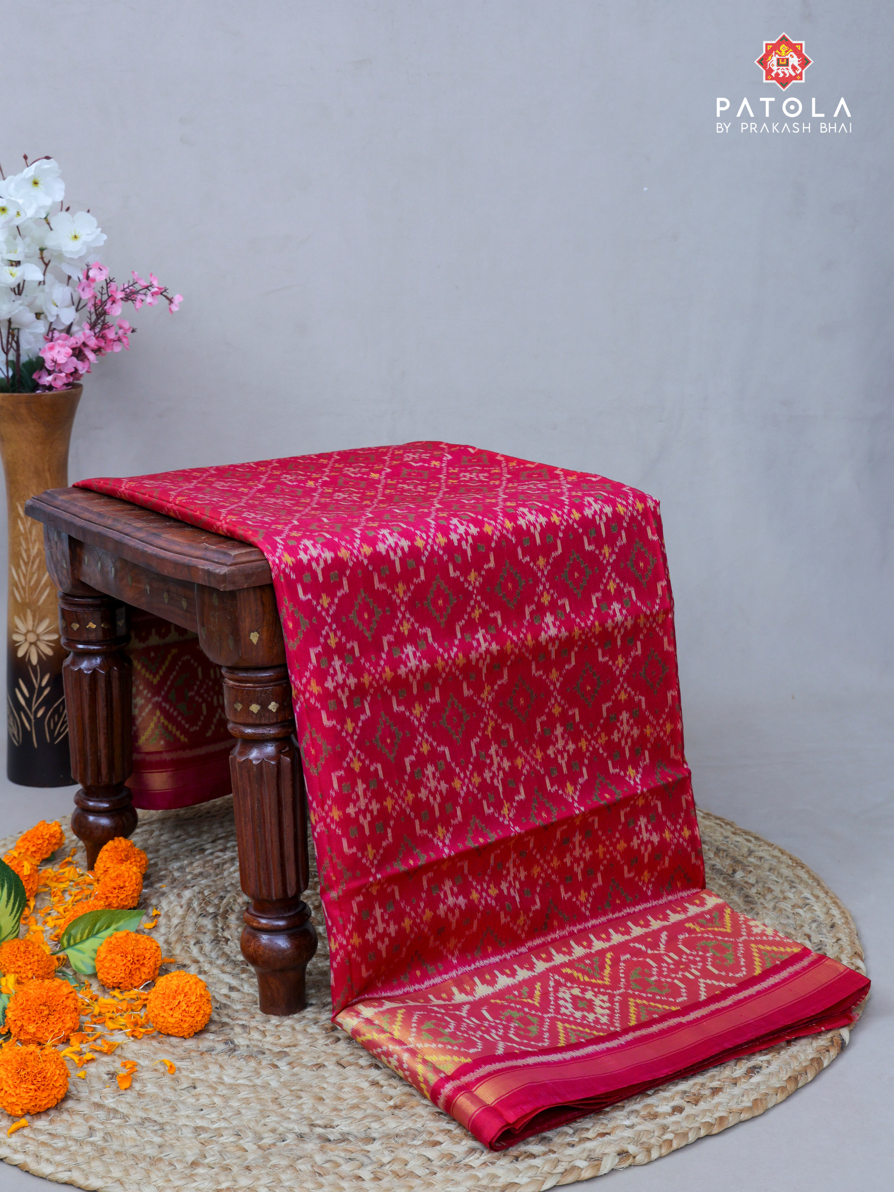 Traditional Pink Button Phool Designer Single Ikat Patola Saree